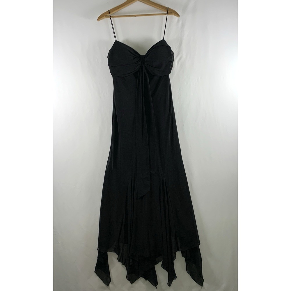 VTG 90s Y2K Babydoll Dark Fairy Handkerchief Hem Maxi Dress Size Small Flawed